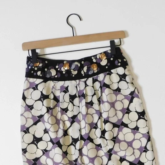 Anthropologie‎ FLOREAT Silk Ocean Mist Embroidered Skirt Sequins Dots Bubbles 2 - Picture 8 of 14